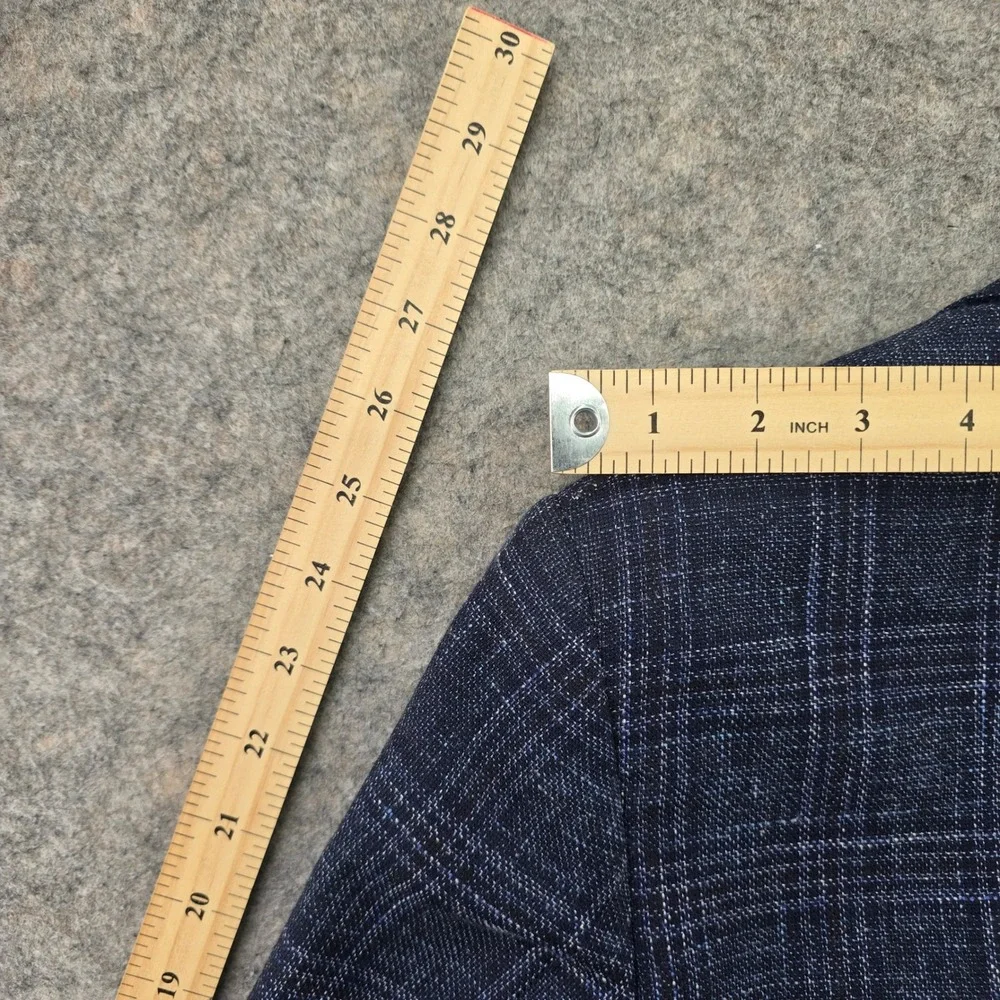 John Varvatos USA Mens Blazer 38R Blue Plaid Wool Linen Sport Coat Bond-JF